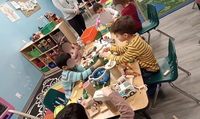 Village Scholars Preschool photo: busy construction play with shared materials